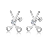 Aretes De Tijeras De Plata Con Circonia