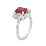 Anillo Piedra Natural Rectangular con Circonias Rubi / 6