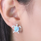 Arete Opalo Azul con Plata de Tortuga