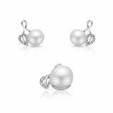 Juego de Arete y DIje Perla Natural Hojas Arete y Dije
