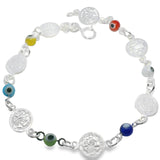 Pulsera Ojo Turco Y Medalla San Benito Multicolor / 18 cm