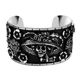 Brazalete Catrina Flores Oxidado De Plata