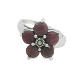 Anillo Flor Con Marquesita y Piedras Preciosas #6 / Rubí