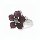 Anillo Flor Con Marquesita y Piedras Preciosas #6 / Rubí