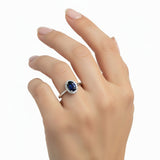 Anillo De Piedra Natural Ovalado Zafiro Con Circonia