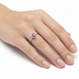 Anillo De Piedra Natural Ovalado Rubí Con Circonia