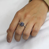 Anillo Flor de Piedra Natural con Circonia Zafiro / 6