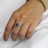 Anillo de Plata con Piedra Natural Redonda Esmeralda / 6