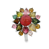 Anillo de Turmalina con Rubi Cabuchon en Flor 7