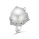 Anillo Flor Perla De Plata Con Circonia Ajustable