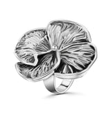Anillo Flor Oxidado De Plata #7.5