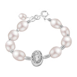 Pulsera Con Medalla De San Benito Y Perlas 18-20 cm