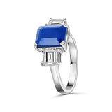 Anillo Tres Cuadros Con Piedras Preciosas De Plata #6.5 / Zafiro