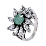 Anillo De Flor Plata Con Circonia Y Piedras Preciosas