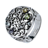 Anillo Círculo Con Ramas Plata Con Piedras Preciosas