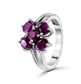 Anillo De Flor De Cuatro Pétalos Piedras Preciosas Rubí / #7.5