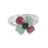 Anillo De Flor De Cuatro Pétalos Piedras Preciosas