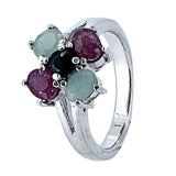 Anillo De Flor De Cuatro Pétalos Piedras Preciosas