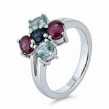 Anillo De Flor De Cuatro Pétalos Piedras Preciosas