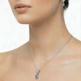 Juego De Piedra Natural Topaz Azul Redondo Con Flor Circonia