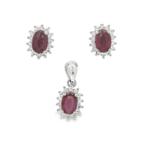 Juego de Piedra Natural Ovalado con Circonias Esmeralda