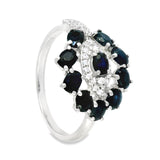 Anillo Flor de Piedras Preciosas con Circonia Zafiro / 6