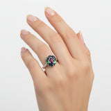 Anillo De Flor Plata Con Piedras Preciosas