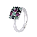 Anillo De Rectángulo Plata Con Piedras Preciosas