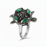 Anillo De Tortuga Plata Con Piedra Natural Zafiro / #7