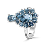 Anillo De Gota Plata Con Piedras Preciosas Azul / #6.5