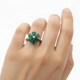 Anillo Flor Chica Plata Con Piedras Preciosas