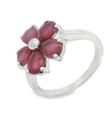 Anillo Flor Chica Plata Con Piedras Preciosas