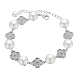 Pulsera Flor con Perla y Circonia Blanco