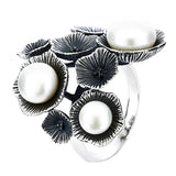 Anillo De Plata Flor Oxidado y Perla