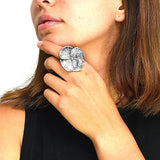 Anillo Flor Oxidado De Plata