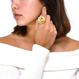 Anillo de Flor de Plata con Circonia y Chapa de Oro