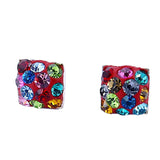 Aretes De Cuadrado De Colores Plata Con Cristal