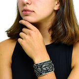 Brazalete Catrina Flores Oxidado De Plata