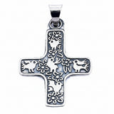 Cruz De Plata Con Dibujo De Pájaros