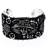 Brazalete Catrina Flores Oxidado De Plata