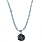 Collar Flor Piedras Preciosas Con Cordón De Seda