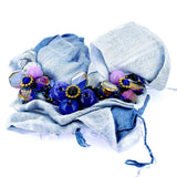 Seda natural con Flores en Piedra