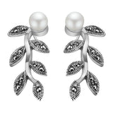 Aretes De Hoja Con Perla Plata Con Marquesita