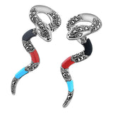 Aretes Largos De Serpiente Plata Con Marquesita