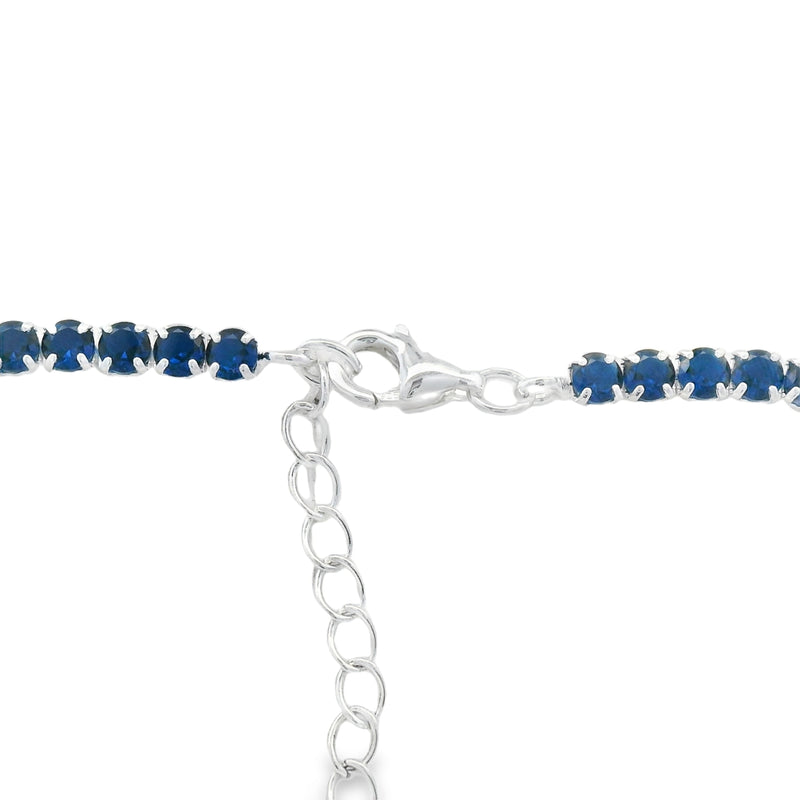 Collar Tenis de Plata con Circonia Azul