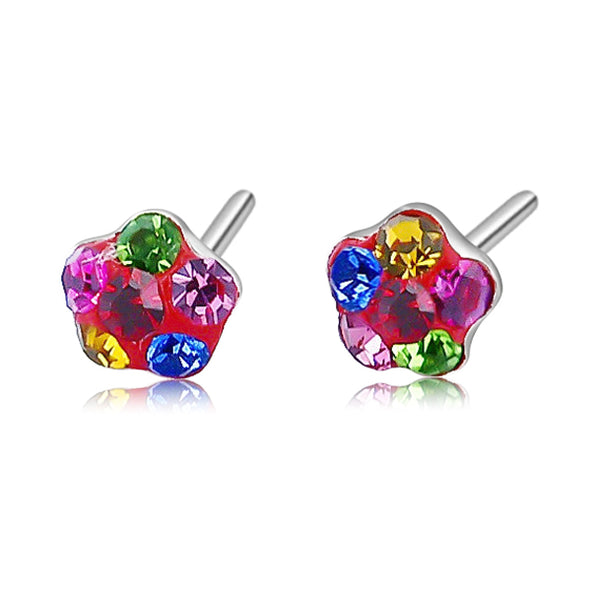 Aretes De Flor De Plata Con Cristal