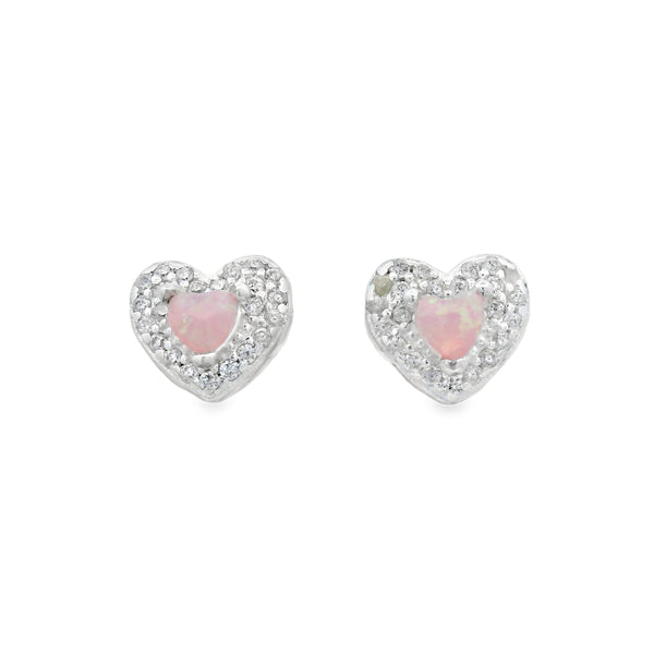 Arete de Plata con Circonia de Corazon Blanco