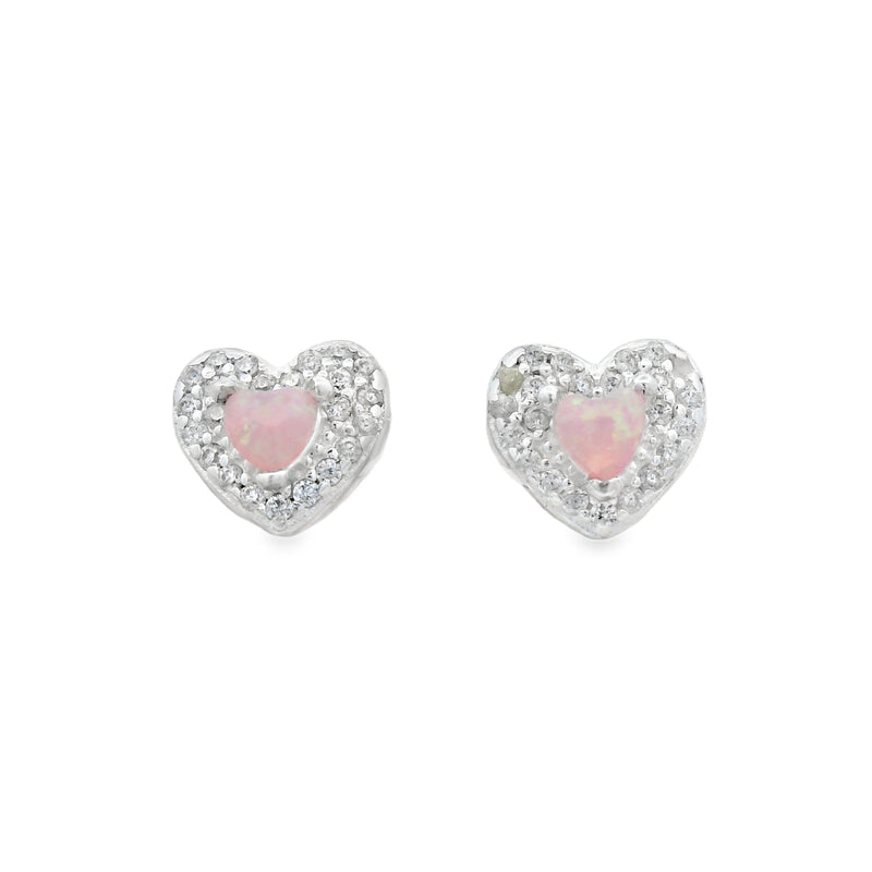 Arete de Plata con Circonia de Corazon Blanco