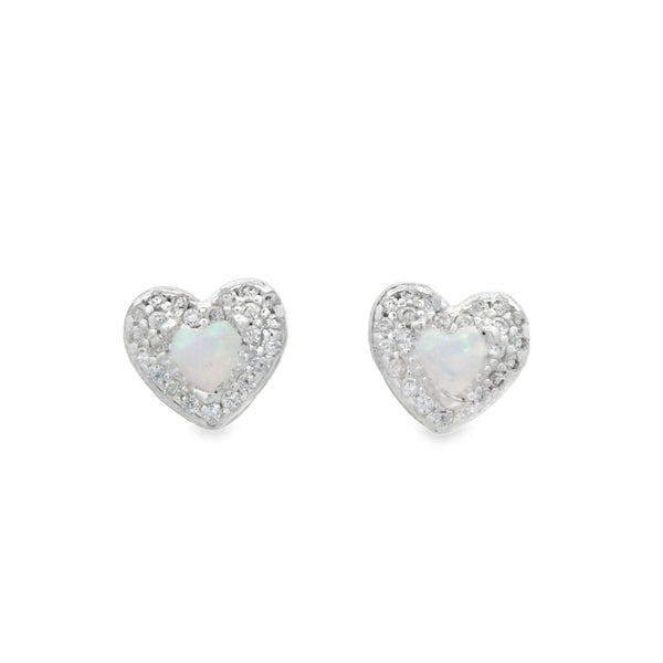 Arete de Plata con Circonia de Corazon Blanco
