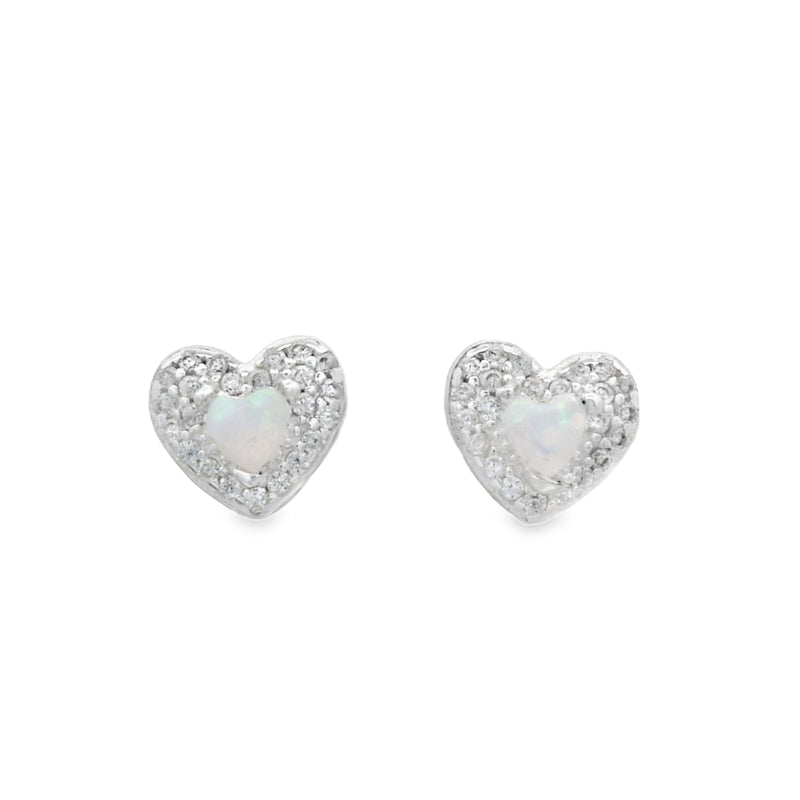 Arete de Plata con Circonia de Corazon Blanco